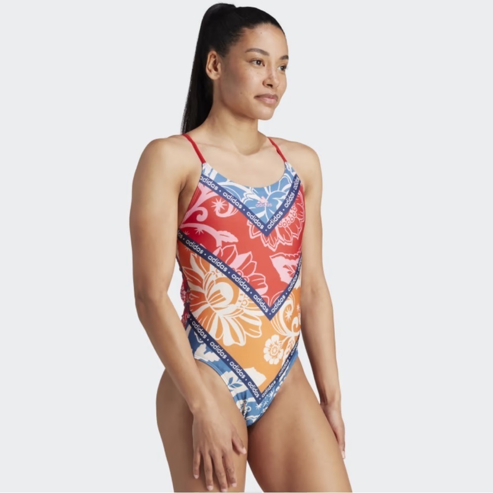 Adidas x Farm Rio Multiclor floral cross back One Piece Bathing Suit Size 12